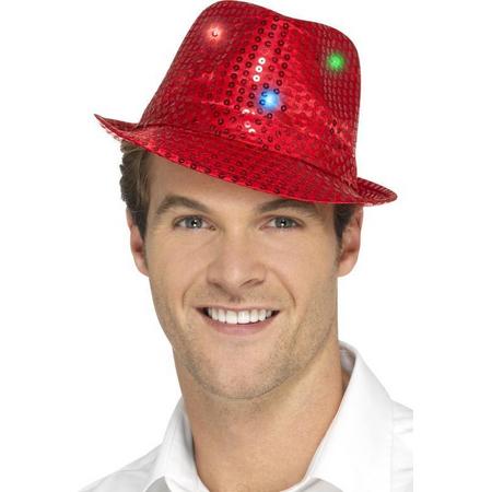 SMIFFYS - Rode hoed met LED voor volwassenen - Hoeden > Overige